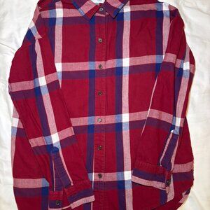 Old Navy Flannel Shirt Boyfriend Women's Small Red Plaid Long Sleeve 100% Cotton